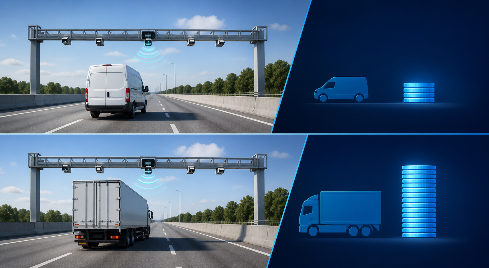 Light commercial van and heavy truck toll class comparison
