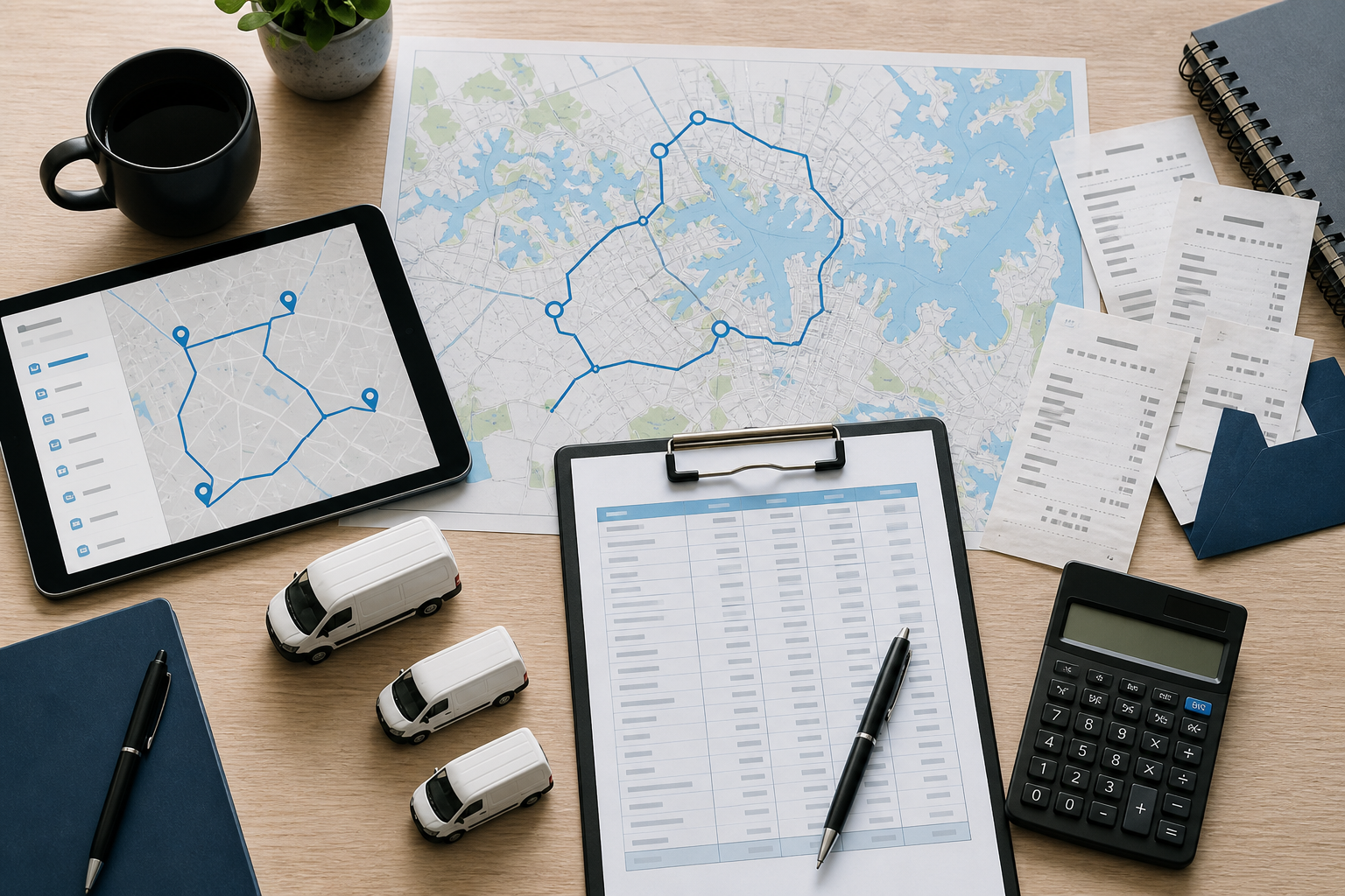 Sydney delivery route map, toll receipts and job-cost worksheet